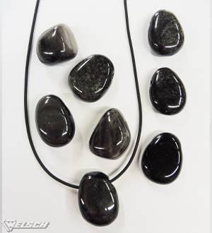 Pierres roulées pendentif Obsidienne argentée / percé