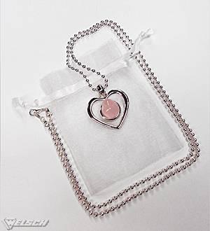 Pendentif coeur avec Quartz Rose et chaîne dans un sac d'organza / métal